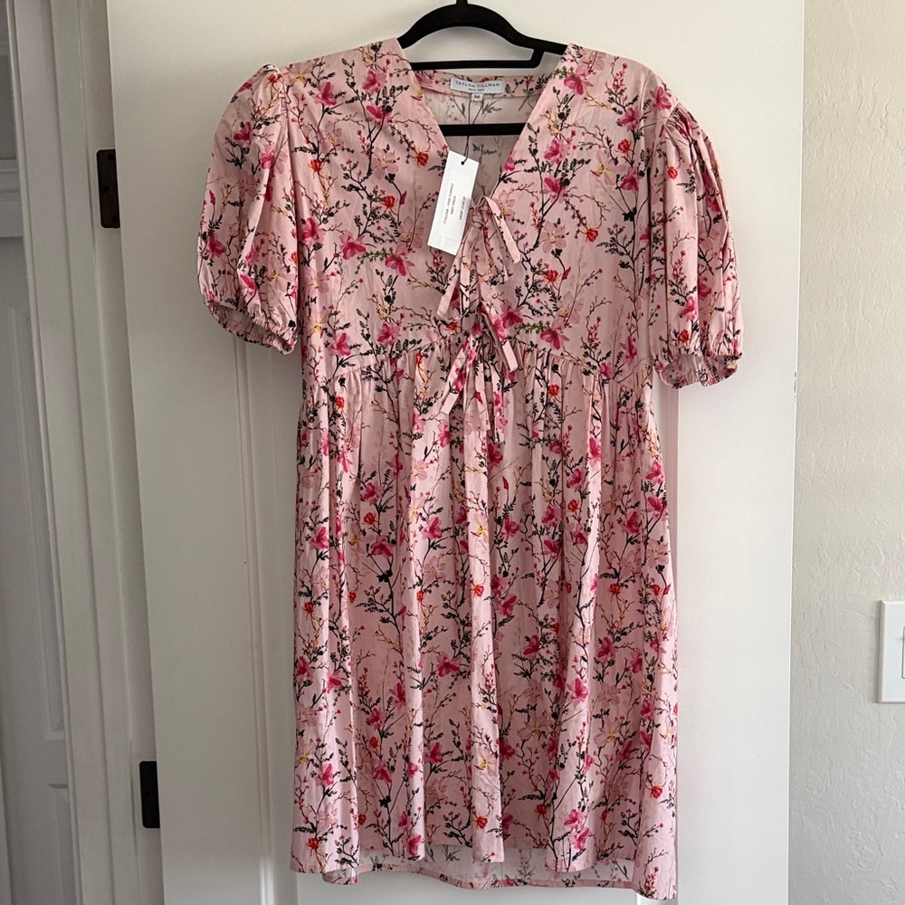 Pink Floral Tie-Front Short Dress